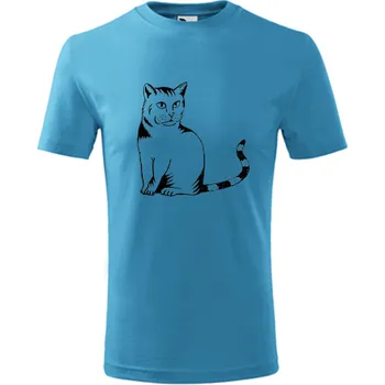 Dětská móda Tyrkysové dětské tričko kočka divoká - barva tyrkysová - velikost 4roky