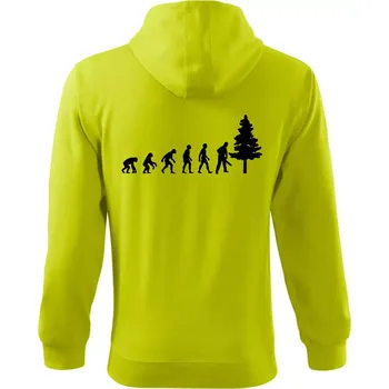 Pánská móda Evoluce dřevorubec - pila a strom - Mikina s kapucí na zip trendy zipper - M ( Limetková )