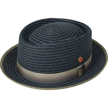 Klobouk Modrý porkpie klobouk od Mayser Andy - hnědo bíla stuha Velikost: 55 cm (S)