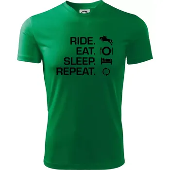 Chlapecké tričko Ride Eat Sleep Repeat koně - Dětské triko sportovní (dresovina) - 134 cm/8 let ( Středně zelená )