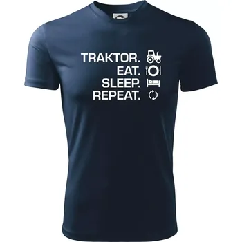 Chlapecké tričko Traktor eat sleep repeat - Dětské triko sportovní (dresovina) - 146 cm/10 let ( Námořní modrá (velmi tmavá - téměř černá) )
