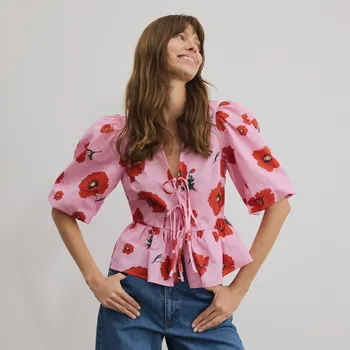 Reserved - Vázaná květovaná halenka - růžová - 564HV-30X - 564HV-30X-XL