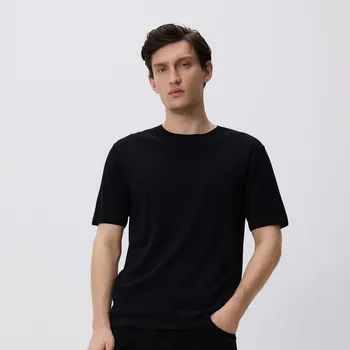 Reserved - Tričko regular s příměsí hedvábí - černý - 742FW-99X - 742FW-99X-S