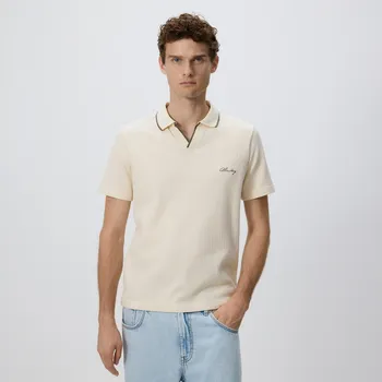 Pánské tričko Reserved - Strukturální polo comfort fit - krémová - 292EF-01X - 292EF-01X-M