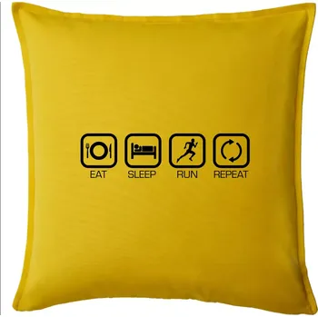 Polštář Eat sleep run repeat v řadě - Polštář 50x50 - 50x50 - Pouze potah ( Žlutá )