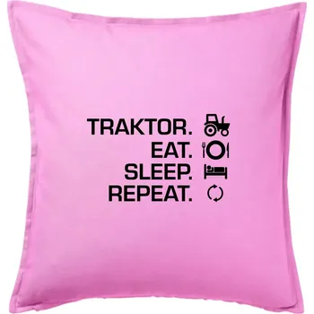 Polštář Traktor eat sleep repeat - Polštář 50x50 - 50x50 - Pouze potah ( Růžová )