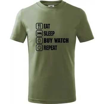 Chlapecké tričko Eat sleep buy watch reapeat - Tričko dětské bavlněné - 146 cm/10 let ( Khaki )
