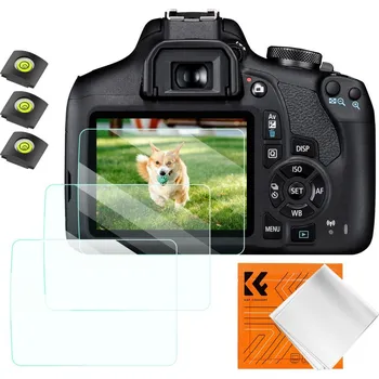 K&F Concept ochranné sklo displeje pro fotoaparáty Canon EOS 1200D, 1300D, 2000D, 3 kusy v setu s dalším příslušenstvím (3x ochranné sklíčko pro Canon EOS 1200D, 1300D, 2000D, 3x gumová krytka sáněk s vodováhou, 1x mikrotenová utěrka SKU.2192)
