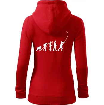 Dámská mikina Evoluce rybaření - Dámská mikina trendy zipper s kapucí - S ( Červená )