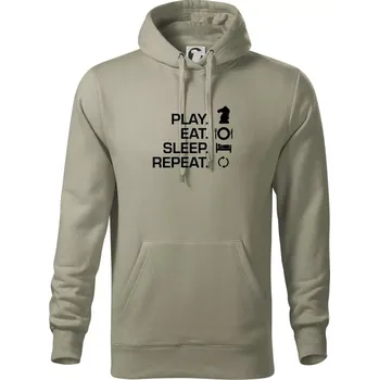 Pánská mikina Eat sleep play - šachy - Mikina pánská Cape s kapucí - 4XL ( Light khaki )