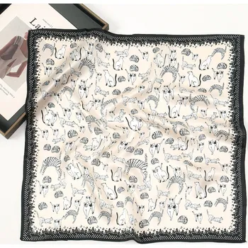 Šátek Hedvábný šátek Kočičí sněm 53x53 cm v dárkovém balení, HEDVÁBNÝ SVĚT