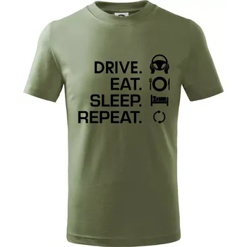 Drive eat sleep repeat - Tričko dětské bavlněné - 104-110cm / 3-4 roky ( Khaki )