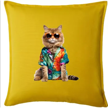 Polštář Kočka v létě - Polštář 50x50 - 50x50 - Pouze potah ( Žlutá )