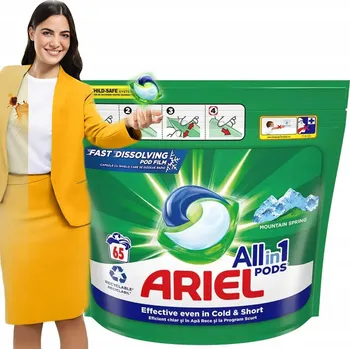 Kapsle na praní Ariel: Prací kapsle 3v1 All in One Universal Mountain Spring 65 ks