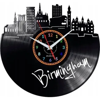 Hodiny BIRMINGHAM HODINY NÁSTĚNNÉ DEKORATIVNÍ MODERNÍ VINYLOVÁ DESKA VINYL NA ZEĎ