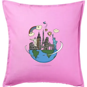 Polštář Cesta kolem světa - Polštář 50x50 - 50x50 - Pouze potah ( Růžová )