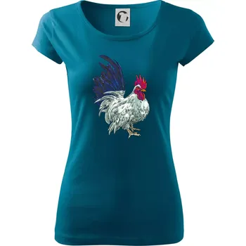 Kohout kreslený bílý - Dámské triko Pure - M ( Petrolejová )
