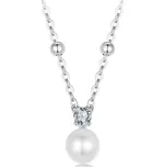 GRACE Silver Jewellery Stříbrný náhrdelník s perlou a 0,1 ct MOISSANITE + CERTIFIKÁT NH-MSN042/140 Stříbrná 40 cm + 5 cm (prodloužení) certifikát GRA, hadřík na čištění stříbra, dárková krabička