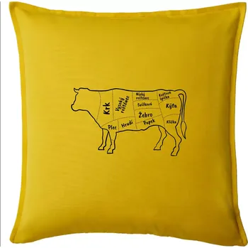 Polštář Kráva nákres s názvy - Polštář 50x50 - 50x50 - Pouze potah ( Žlutá )