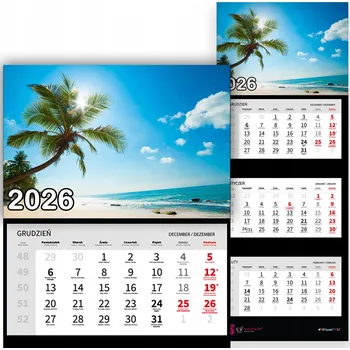 Kalendář Nástěnný Kalendář Trojdílný 2026 VÝHLED NA KOPCE Do Kanceláře Dárek Vzory