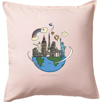 Polštář Cesta kolem světa - Polštář 50x50 - 50x50 - Pouze potah ( Světle růžová )