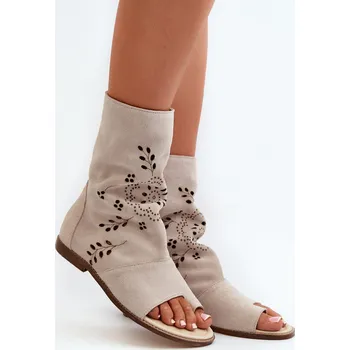 Dámské sandále Zazoo 3437 Dámské Semišové Sandály S Hřbetem Na Zip Barva: Béžová, Velikost: 41