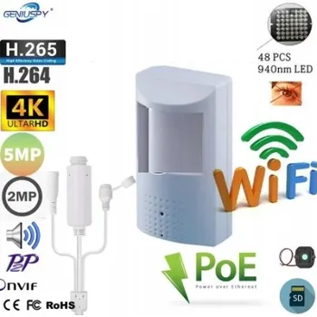 Bezpečnostní kamera SKRYTÁ KAMERA V POHYBOVÉM ČIDLE PIR 8MPX 4K WIFI AUDIO