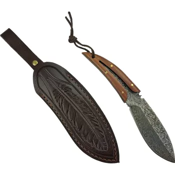 lovecký nůž ČÍNA Lovecký nůž s koženým pouzdrem design peří