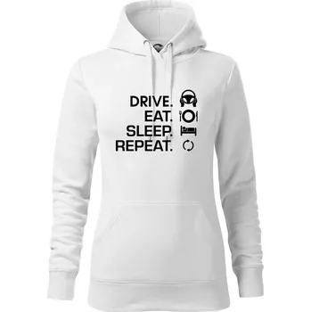 Dámská mikina Drive eat sleep repeat - Mikina dámská Cape s kapucí - S ( Bílá )