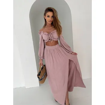 Dámské šaty Starorůžový 100% len komplet MOVEA Velikost: ONESIZE