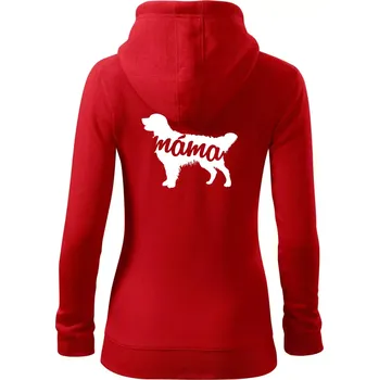 Dámská mikina Zlatý retrívr máma obrys - Dámská mikina trendy zipper s kapucí - M ( Červená )