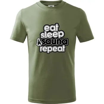 Chlapecké tričko Eat sleep sauna repeat - Tričko dětské bavlněné - 98 cm / 2 roky ( Khaki )
