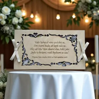 Dřevěná svatební obálka na peníze Ornament s textem