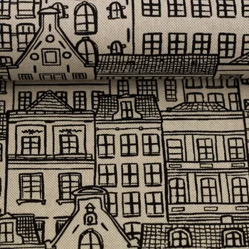 SWAFING Dekorační látka Linde domy na béžové