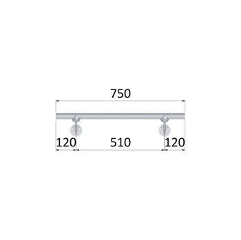 Zábradlí Led madlo 750mm /broušená nerez K320 /AISI304 (set: 2ks úchyt, madlo ø 42.4mm s ukončením a hliníkový profil na led pás)