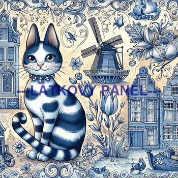 Látkový panel - Kočka - KČ-191 Velikost: 30x30cm, Materiál: Bavlna