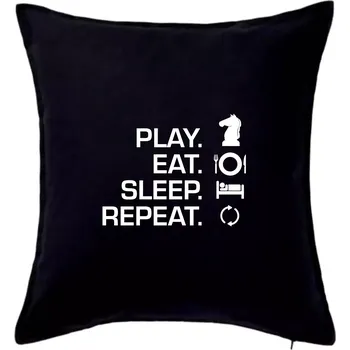 Polštář Eat sleep play - šachy - Polštář 50x50 - 50x50 - Pouze potah ( Černá )