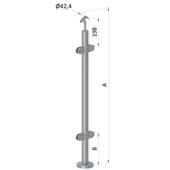 Zábradlí Nerezový sloup, vrchní kotvení, výplň: sklo, průchozí, vrch nastavitelný (ø 42,4x2 mm), broušená nerez K320 / AISI316