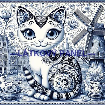 Látkový panel - Kočka - KČ-196 Velikost: 30x30cm, Materiál: Bavlna