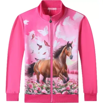 Dívčí mikina Dívčí funkční mikina Kugo SM3592 sytě růžová (dívčí mikina na zip s koněm)