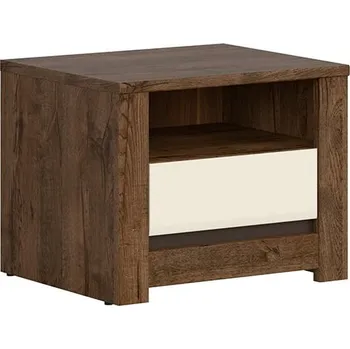 Noční stolek Moderní noční stolek se zásuvkou do ložnice Ruso - Black Red White - BRW Dub April / Perlový Lesk 54.5x45.5 cm