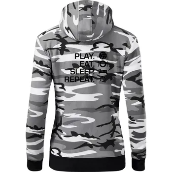 Dámská mikina Play Eat Sleep Repeat volejbal - Dámská mikina trendy zipper s kapucí - 2XL ( Šedý maskáč )