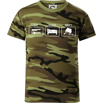 Eat sleep Drift - Dětské maskáčové triko - 104-110cm / 3-4 roky ( Zelený maskáč )