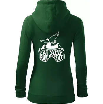 Dámská mikina Eat sleep ride repeat - hory - Dámská mikina trendy zipper s kapucí - XS ( Lahvově zelená )