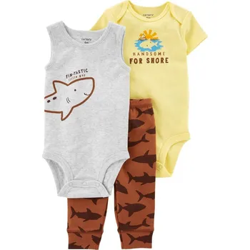 Kojenecká souprava CARTERS CARTER'S Set 3dílný tepláky, body kr. rukáv, body bez rukávů Brown Shark kluk 24m