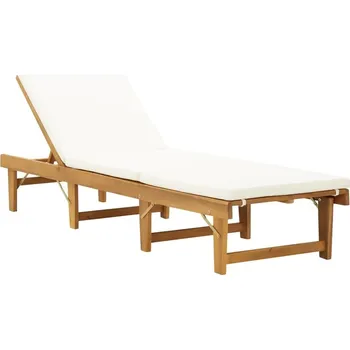 Zahradní nábytek vidaXL Skládací lehátko s poduškou masivní akáciové dřevo krémově bílé