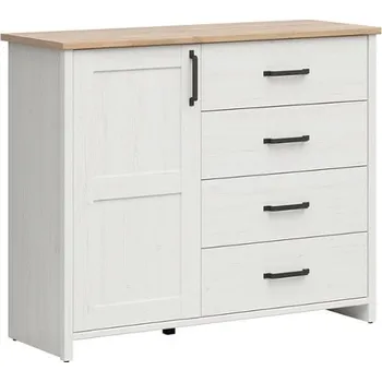 Komoda Komoda Loksa - Black Red White - BRW Bílá Borovice Andersen / Dub Grandson 120x98.5 cm