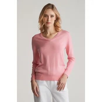 Dámský svetr SVETR GANT FINE KNIT V-NECK GERANIUM PINK