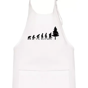 Kuchyňská zástěra Evoluce dřevorubec - pila a strom - Dětská zástěra na vaření - Univerzální velikost ( Bílá )