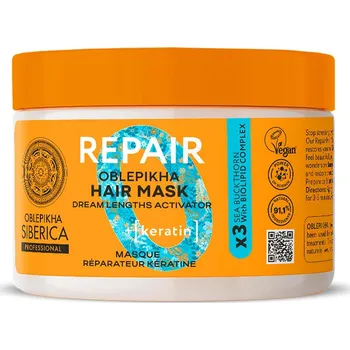 Vlasová regenerace Natura Siberica Regenerační maska na vlasy s keratinem Oblepikha (Repair Hair Mask) 300 ml + 2 měsíce na vrácení zboží
